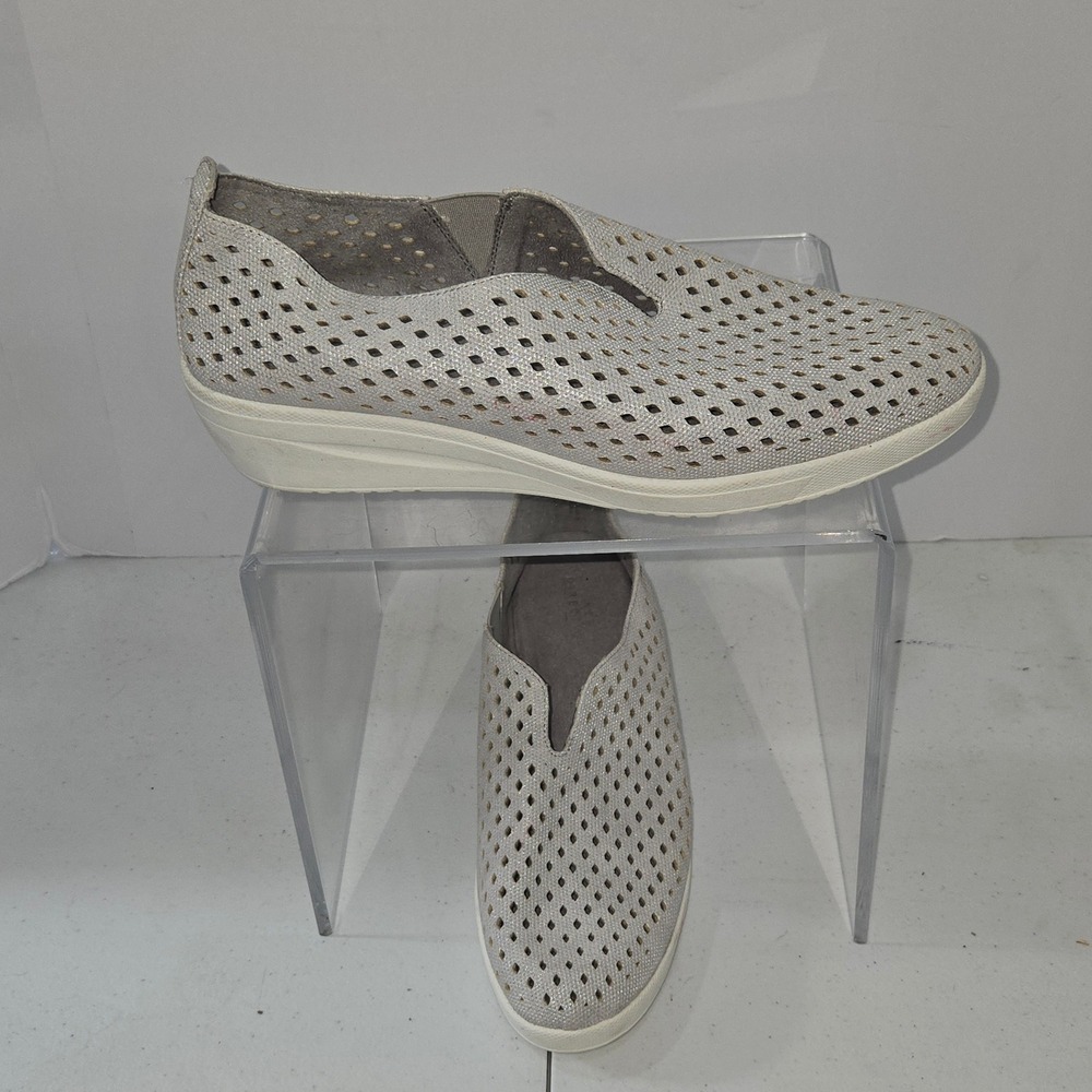 New Directions Womens Silver Sparkle Perforated Wedge Slip On Shoes UCY 8.5